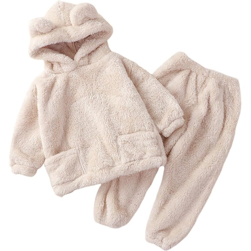 Girl Pants Sets Two Pieces Outfit Kids Bear Ear Fuzzy Fluffy Hoodie Sweatshirt w